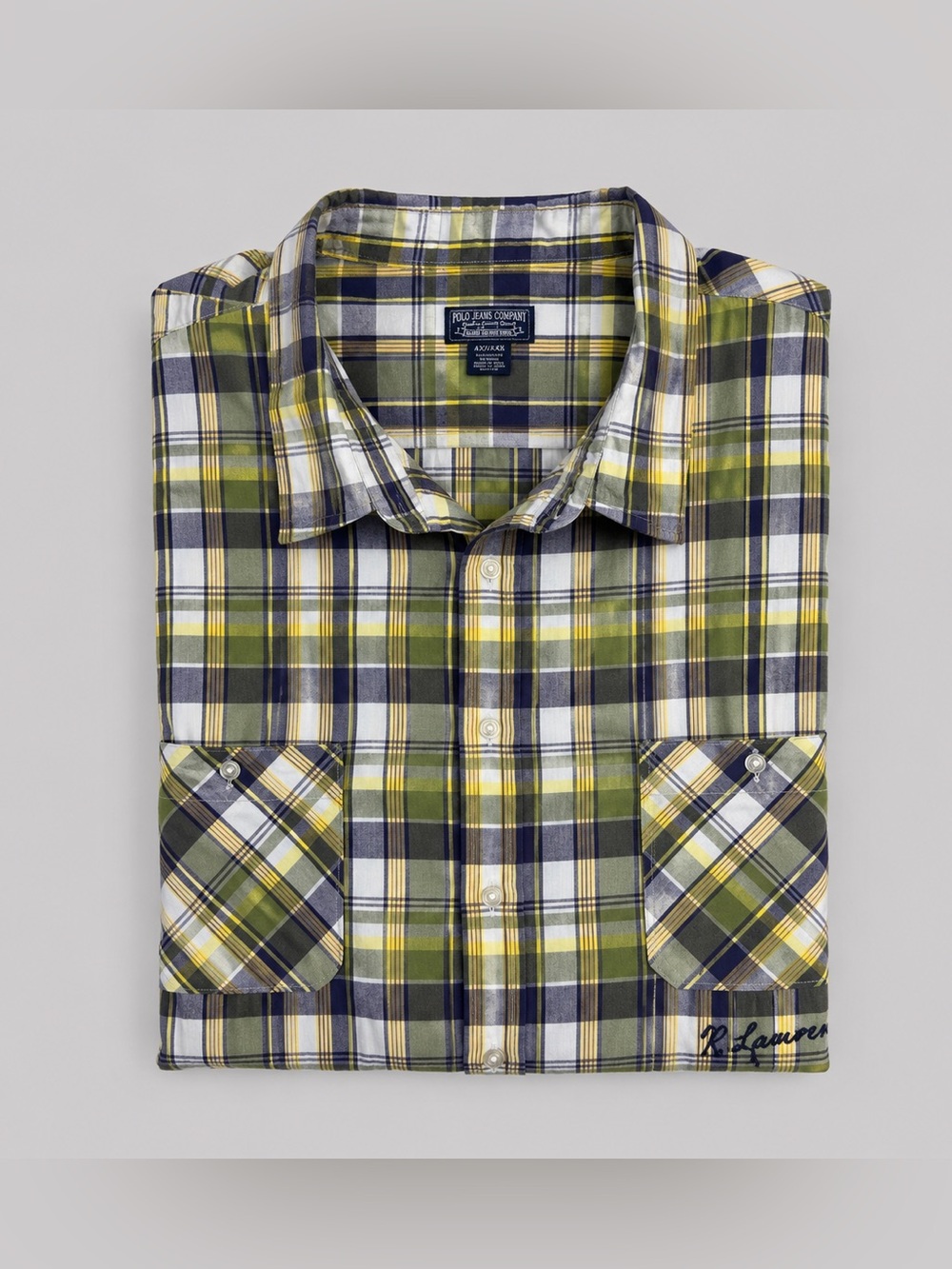 Vintage Polo Ralph Lauren Madras Plaid Button Down Shirt 4XT Preppy 90s
